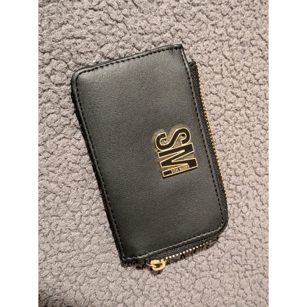 Steve Madden Card Holder / Wallet, Zip Around Coin Purse - Black & Gold